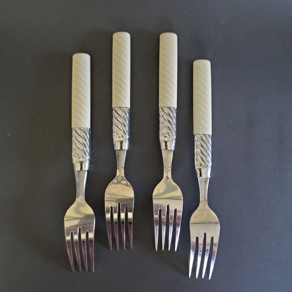 16ct Washington Forge Stainless Flatware Utensils White Plastic Swirl Handle Vtg - Picture 9 of 12